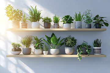Minimalist living room plants shelf modern decor picture