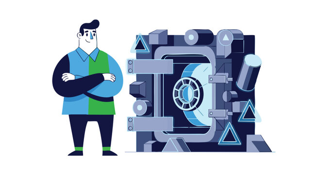 Confident Security Professional Guarding High-Value Corporate Digital Assets and FinTech Solutions