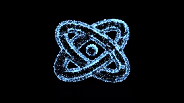 Abstract motion graphics of a quantum or atomic symbol, 2 in 1 (Animation on flat and transparent backgrounds), Seamless Loop, 4K resolution. Codec ProRes 4444 with alpha channel. Not AI Generated	