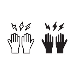 Obraz premium Warning sign depicting hands with lightning bolts above in two color schemes