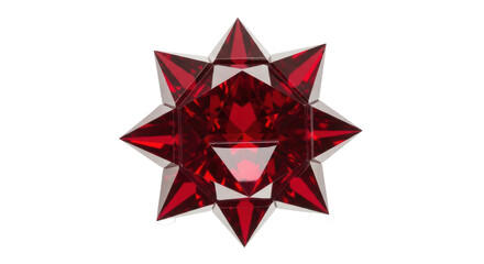 Obraz premium Ruby red star isolated PNG on transparent background, geometric crystal shape for festive decoration and graphic design projects