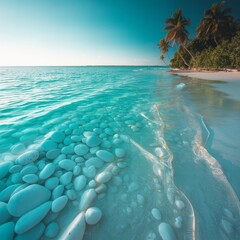 Turquoise waters Clear bright turquoise waters lapping the shore