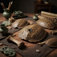 Turtle shells and bones used for divination inscribed with the e