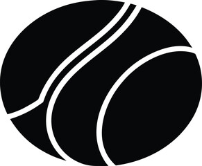 A simple black silhouette of a tennis ball with curved white lines silhouette