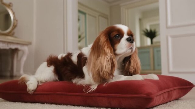 Cavalier King Charles Spaniel on Cushion.