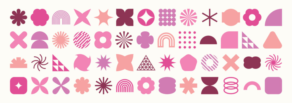 Collection of geometric graphic elements. Brutalist style abstract shapes. Retro design. Vector illustration
