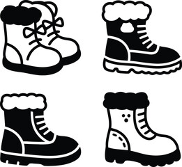 Collection of four different winter boots with fur trim in black and white