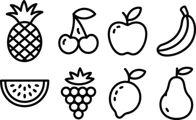 Black line drawings of various fruit