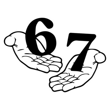 Number 67 With Hands Gesture Vector Illustration