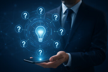 Fototapeta premium Innovative Business Concept with Digital Idea Network Emerging from Smartphone