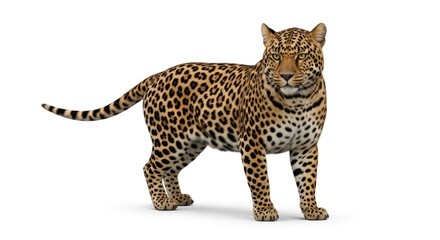 Fototapeta premium Leopard Standing on White Background.