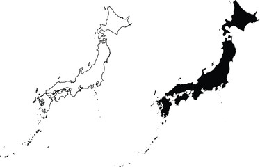 Japan outline and filled map on white background silhouette