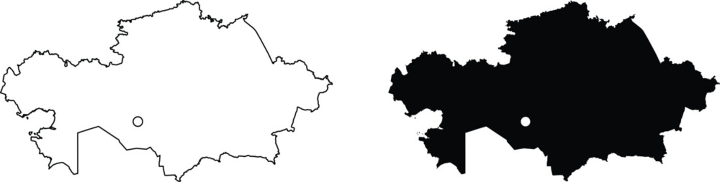Kazakhstan outline and filled map with capital on white background