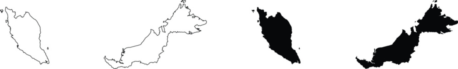 Malaysia Map Outline and Silhouette Set country