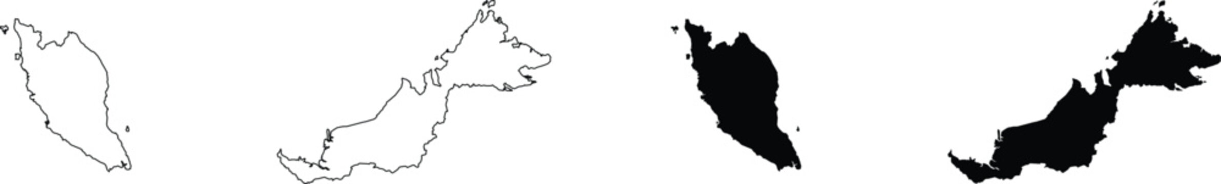 Malaysia Map Outline and Silhouette Set country