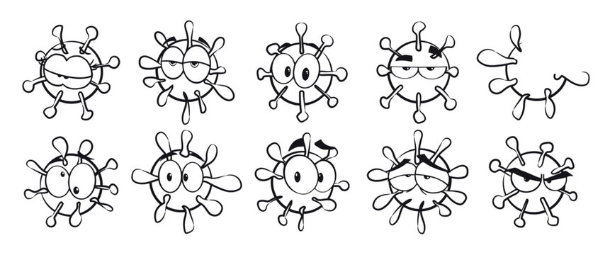 Bacteria's vector icon isolated on white background. Pack of virus and logos and flat icon. cartoon outline virus set isolated on white background, vector illustration.