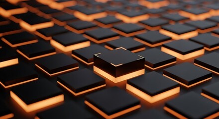Abstract composition of glowing orange and black cubes, suggesting technology or data