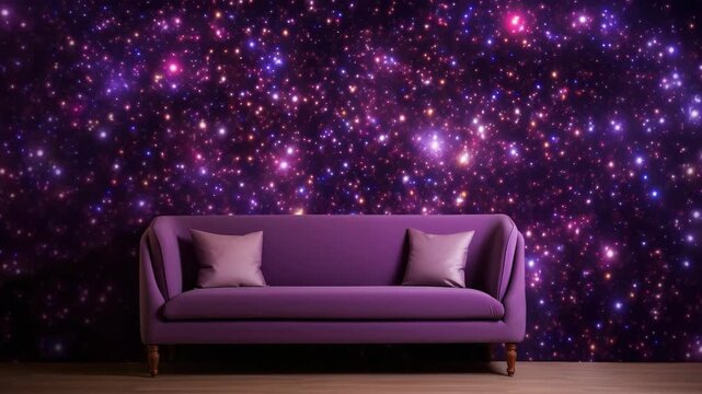 Modern Sofa Against Galaxy Wall Background
