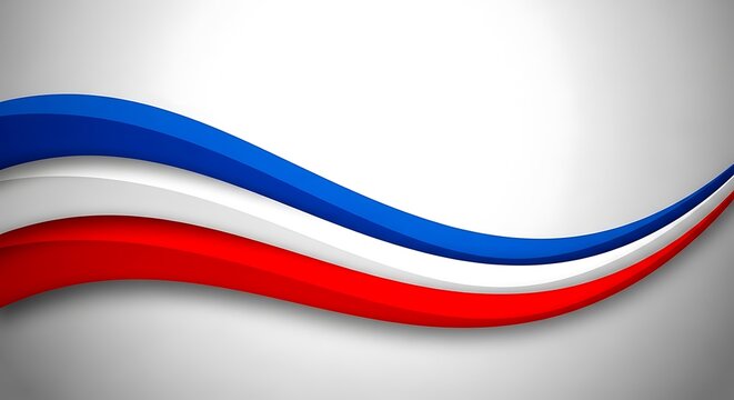 Abstract design with wavy blue, white, and red stripes on a gray gradient backdrop