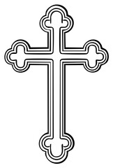 Ornamental Christian Cross Outline with Rounded Lobes and Black Border