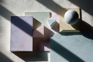 Geometric shadows cast by reflective cubes on a textured surface