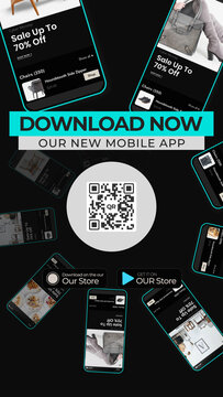 Mobile App Promo with QR Code. Vertical Stories Opener for Social Media.
