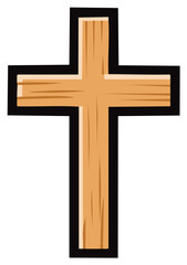 Cartoon Wooden Cross Icon for Christian Religious Symbolism