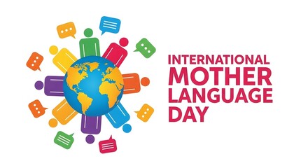Obraz premium International Mother Language Day Global Communication Concept with Colorful People Icons and Speech Bubbles