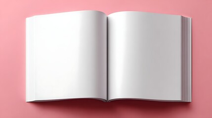 Open blank book on pink background 