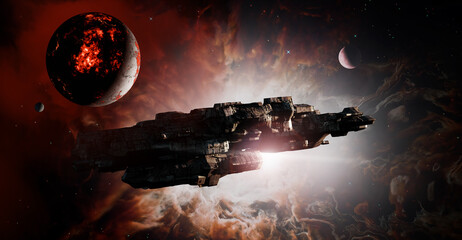 Nebula in outer space Nd spceship, planets and galaxy, 3d animation © Mikael Damkier