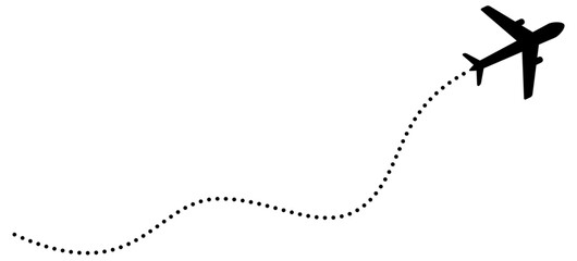 Flying airplane route map with dotted path. Plane journey trail across locations with dashed lines. Vector illustration isolated on white. © Віталій Баріда