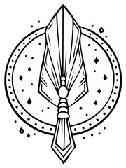 Naklejka premium Abstract spear symbol design within a circle with stars, line art illustration
