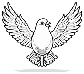 Obraz premium Drawing of a white dove with wings spread open in flight