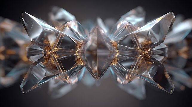 Symmetrical crystal structure with mirrored facets and a soft gradient background