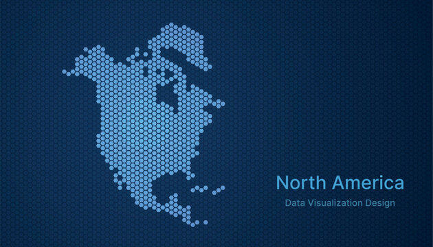 Hex grid digital representation of North America map