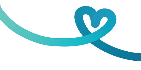 A stylized blue heart symbol intertwined with a curved line on a white background