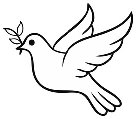 Obraz premium Simple Outline Dove Flying With Olive Branch Symbol of Peace and Hope