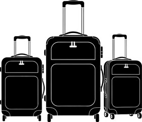 Three black suitcases with wheels and handles for easy travel Vector