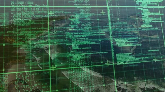 Green holographic grid being scanned after sensor ping, code columns updating to align coasts