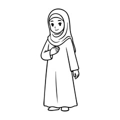 Dibujo sencillo con líneas de una chica joven musulmana de pie con un pañuelo tapando el cabello © teracreonte