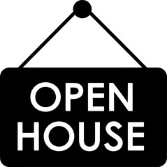 Black and white open house sign hanging from a rope Vector