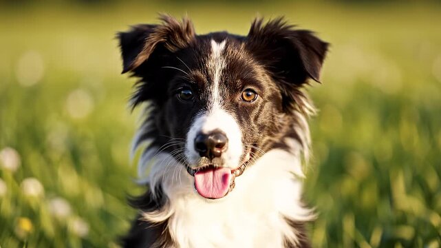 Dog Running in Green Grass Field.
