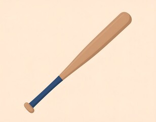 Digital illustration of a wooden baseball bat, resting at an angle on a light tan background. A blue grip is visible