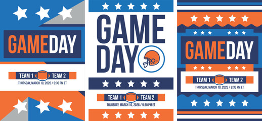 Naklejka premium Game Day. Basketball playoff in March. Super sport party in United States. Final games of season tournament. Professional team championship. Ball for basketball. Sport poster. Vector