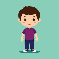 A cartoon boy with brown hair and a purple shirt © Ron