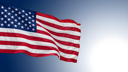 American Flag Waving in Blue Sky on President day, flag of America on voting of president