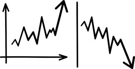 Graph showing an upward trend followed by a downward trend with a vertical line separating the two. Vector