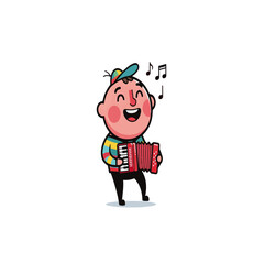 Happy Cartoon Boy Playing Accordion Musical Instrument