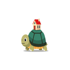 Surreal Cartoon Turtle Carrying a Small House on Its Shell