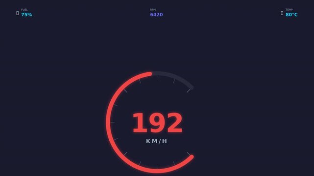 Digital dashboard display showing speed, fuel level, and temperature in a sleek, modern design